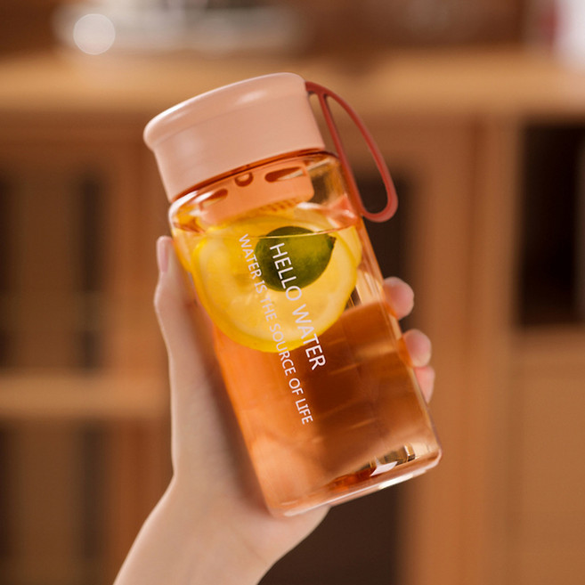簡約透明茶隔塑膠水杯, 橙色600ml, 1套, 600L