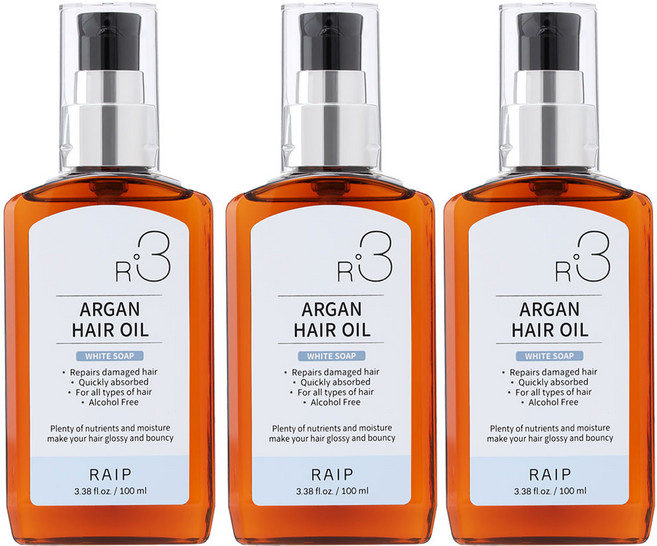 라입 R3 아르간 헤어 오일 화이트솝, 100ml, 3개