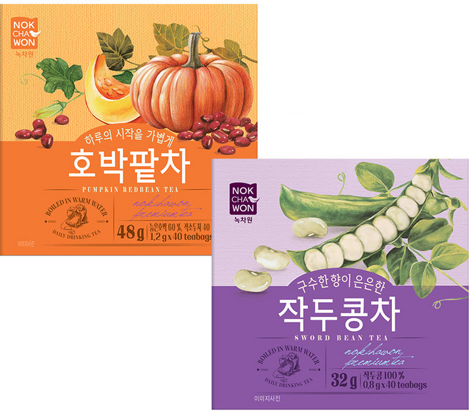 [녹차원] 작두콩차 40티백+호박팥차 40티백 (4면), 단품없음, 단품, 1개