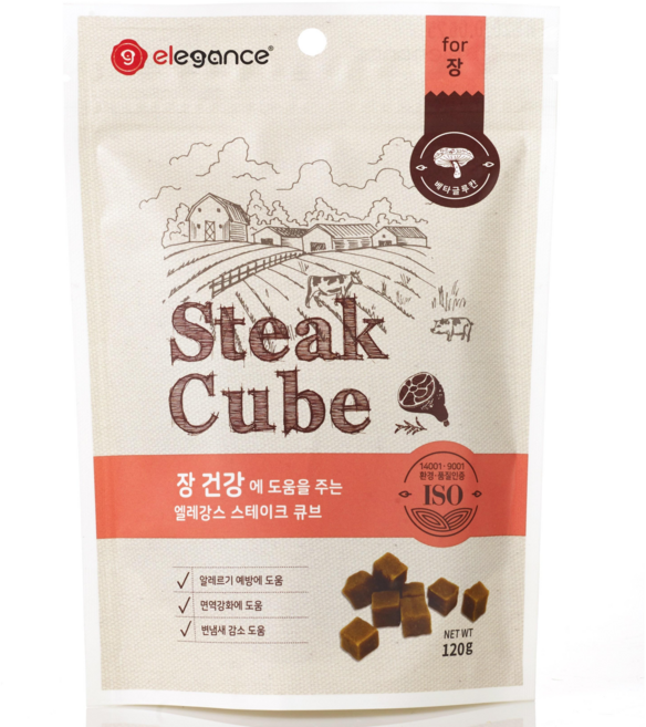 엘레강스펫 강아지 저알러지 가수분해 간식 스테이크 큐브 트릿 장 건강, 120g, 1개, 장건강