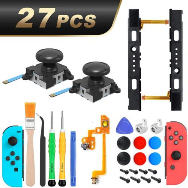 NS 조이콘 조이스틱 교체 수리 키트 좌우 슬라이더 금속 버클 닌텐도 스위치 라이트 및 OLED 액세서리 28 인 1, [06] 주황색, 1개, 없음