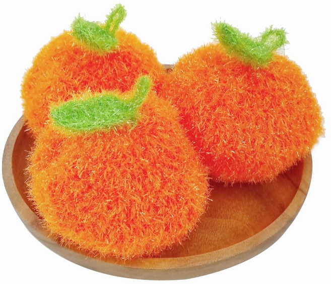 허니잼 귀여운 귤 수세미 3P세트 설거지 답례품 핸드메이드 아크릴 손뜨개 설거지 수세미, 1세트, 3개