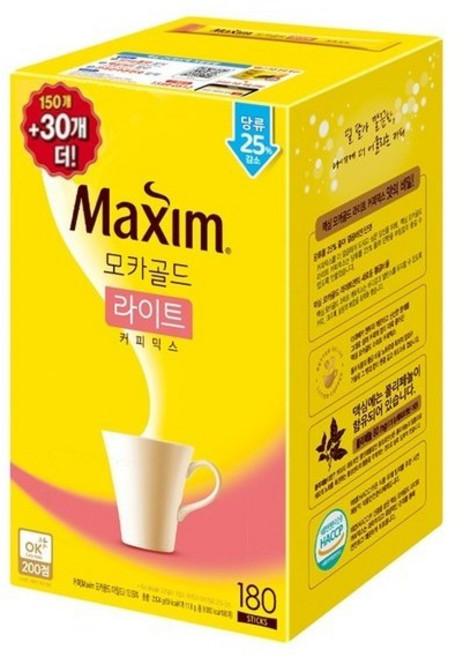 동서 맥심 모카라이트 커피믹스 180T 모카골드 라이트, 11.8g, 180개입, 1개