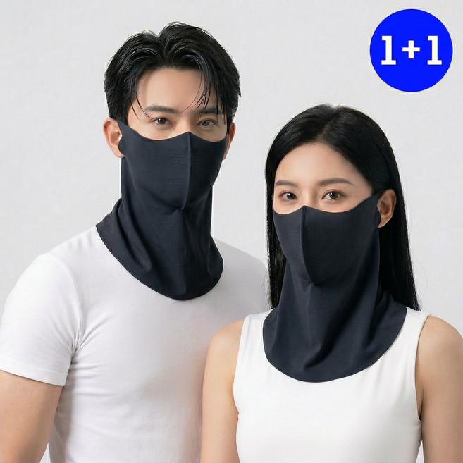 하움 자외선차단 쿨 스포츠 골프 마스크 얼굴햇빛가리개 1+1, 1세트, 블랙