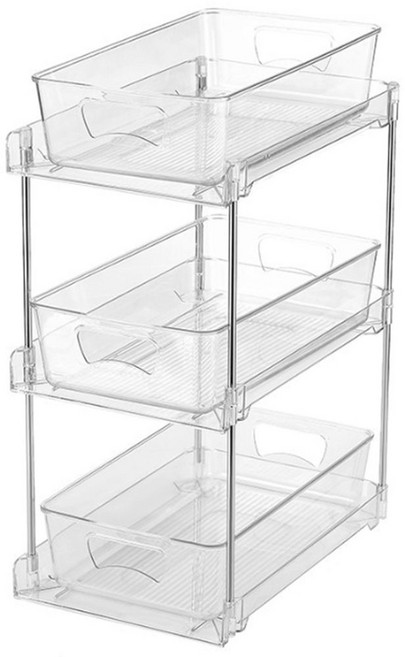 주방 씽크대 욕실 정리 수납 슬라이딩 선반 투명 3단, 투명3단, 투명3단, 1개, 투명3단