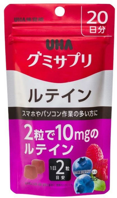 UHA 味覺糖 葉黃素 鐵 葉酸 日本維生素 咀嚼軟糖, 1個, 成人-葉黃素軟糖, 40顆