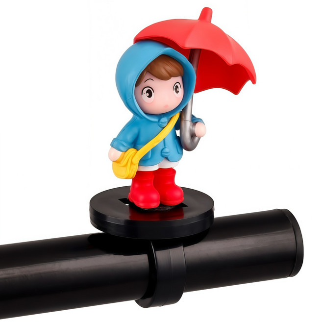 OFFCURVE 귀여운 우산 쓴 커플 피규어 자전거 오토바이 핸들 장식 소품, 블루