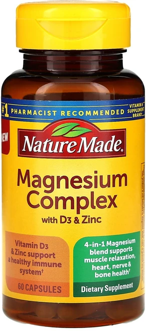 Nature Made 네이처메이드 마그네슘 복합체 D3 및 아연 함유 60캡슐, Nature Made, 마그네슘 복합체, D3 및 아연, 1개, 60정 - 쿠팡