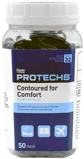 Flents Protechs 편안한 폼 이어 플러그를 위한 윤곽 작업 건설 중장비 공부 여행 및 수면을 위한 부드럽고 편안한 청력 보호 NRR 32 쉬운 사용 블, 50 pair (Pack of 1), Black