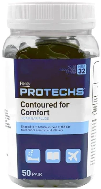 Flents Protechs 편안한 폼 이어 플러그를 위한 윤곽 작업 건설 중장비 공부 여행 및 수면을 위한 부드럽고 편안한 청력 보호 NRR 32 쉬운 사용 블, 50 pair (Pack of 1), Black - 쿠팡