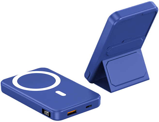 바나나랜드 맥세이프 PD 무선 고속 충전 보조 배터리 대용량 10000mAh 마그네틱 자석 스탠드 거치대 잔량표시 기내반입가능 비행기, 네이비(A27-1)