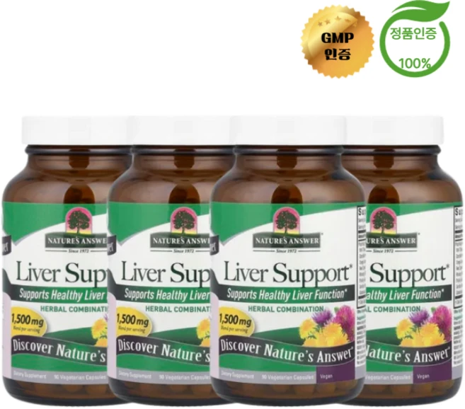 2+2 네이처스 앤서 리버 서포트 밀크시슬 베지 캡슐 90정, 4개 - 쿠팡