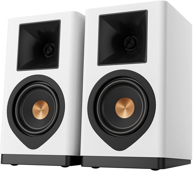 RESONO 블루투스 스피커 TV PC 겸용 100W 고출력 HDMI ARC 지원 액티브 북쉘프 스피커 USB DAC 옵티컬 리모컨 포함 H420, 화이트 코퍼