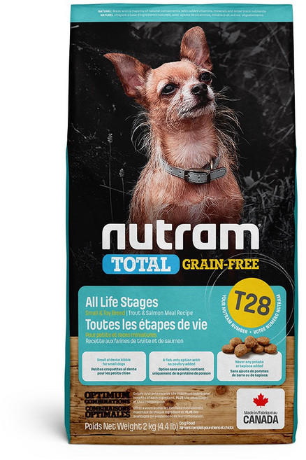 Nutram 狗糧 無穀全能 均衡健康 專業調理, 1個, 紐頓 T28 無穀鮭魚+鱒魚 挑嘴全齡犬(小顆粒), 1.13kg