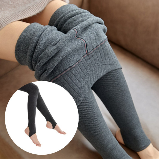 글로즈온 220g 하이웨스트 골지 기모 코튼 면레깅스 겨울스타킹