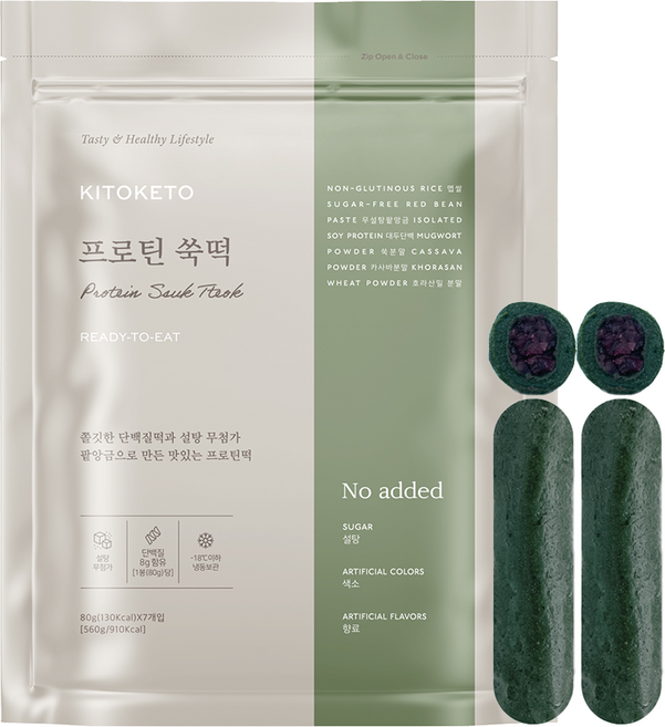 [키토케토] 프로틴 쑥떡 간편식 식사대용 고단백 영양간식 무설탕 단백질 혈당관리, 1세트, 560g