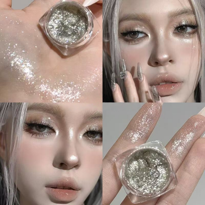 아이글리터 반짝이 아이섀도우 글리터 눈 애교살 하이라이트 싱글아이섀도우 블링 블링 하이라이터 블링 블링 솔리드 섀도우, 1개, 은색