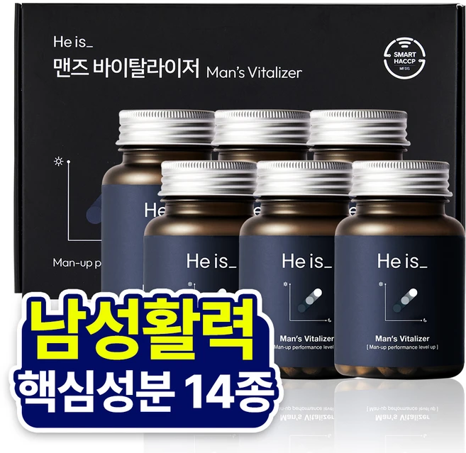 히이즈 맨즈 바이탈라이저 남성활력&스태미너 14종 아연, 60정, 6개 - 쿠팡