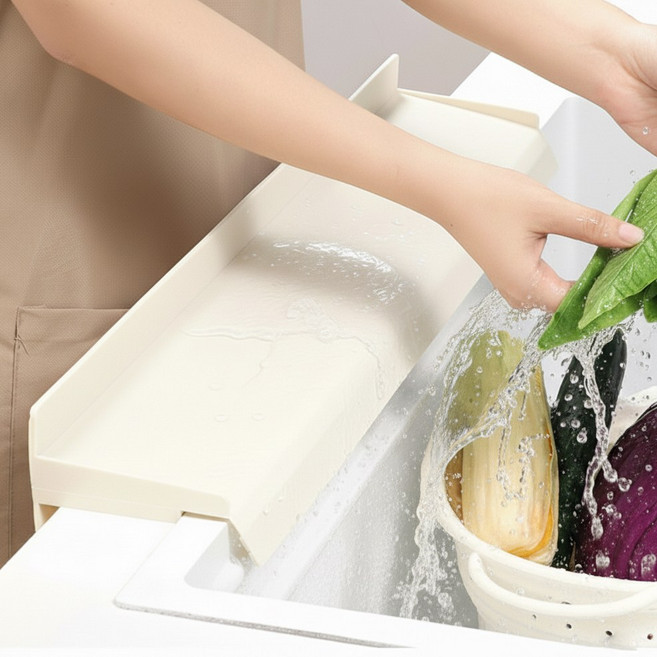 에스위두 물튐 방지 고밀도 실리콘 처마 싱크대 물막이, 1개, 크림화이트45cm