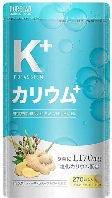 PURELAB 칼륨 보충제 염화칼륨 1170mg 레스베라트롤 영양기능식품 비타민 B₁ B₆ B₆ 폴리페놀 구연산 생강, 1개, 1g