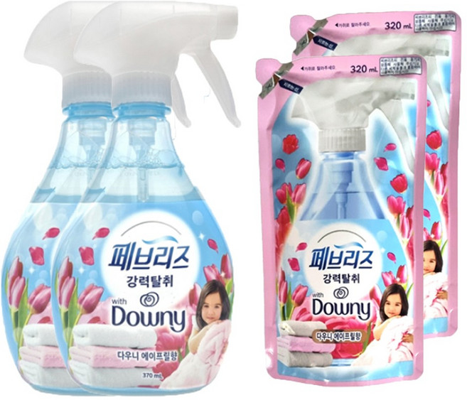 페브리즈 섬유탈취제 용기 370ml 2개 + 리필 320ml 2개 다우니 에이프릴향, 1개