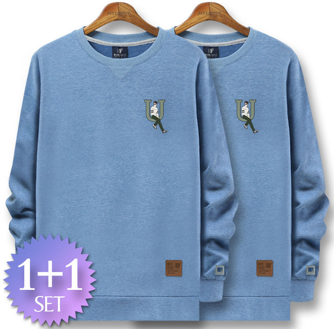 블루포스 엘튼 맨투맨 1+1세트 남자 빅사이즈 긴팔 티셔츠 남성 단체티 커플티