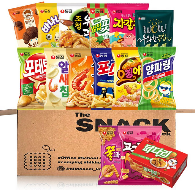 올따옴 농심 과자파티 스낵선물세트 15종 1호(포테토칩+알새우+새우깡+포스틱+오징어집+양파링+빵부장초코+닭다리후라이드+바나나킥+조청유과+벌집핏자+자갈치+우와한콩칩+꿀꽈배기+고구마깡, 1개