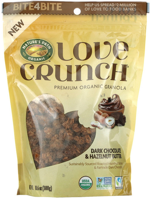 Natures Path Love Crunch 프리미엄 유기농 그래놀라 다크 초콜릿 및 헤이즐넛 버터 맛 300g(10.6oz) 2팩, 1개, 300g