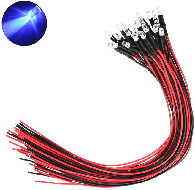 3파이 24V LED 블루 표시등 저항내장형 와이어 케이블 일체형 제어판넬 산업용 전기배선 DIY 전자부품 자동차 오토바이, 10개