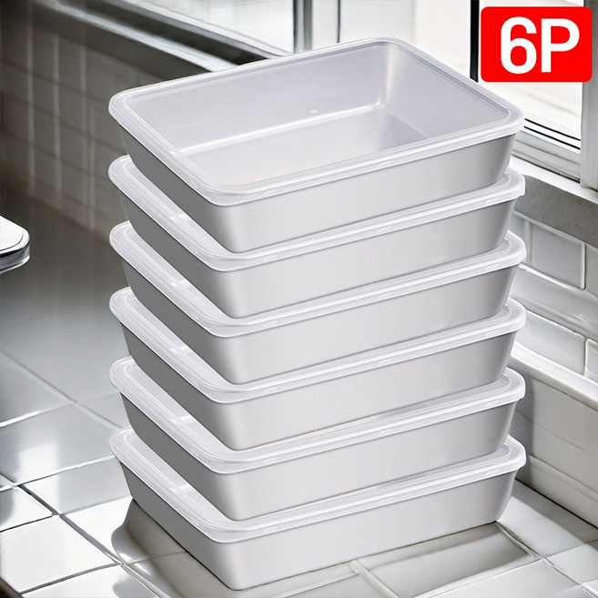 LA DERIVE 스테인리스 사각 트레이 다기능 쟁반 접시 가정용 냉장고 밀폐용기 반찬 샐러드 바베큐 보관함 김치통 투명뚜껑 포함 신선도 유지/먼지 방지/수납 용이, 6개, 트레이 +덮개