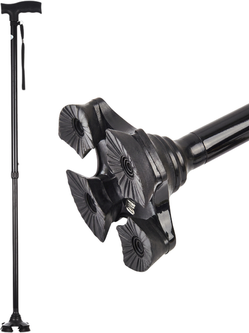 바이빈이 어르신용 초경량 네발 노인 지팡이, 1개, 노블블랙