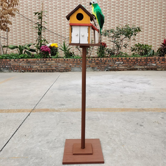 새 둥지 목조 새집 야외 짚둥지 원예 은신처 스탠드, 새집+그린앵무새모형