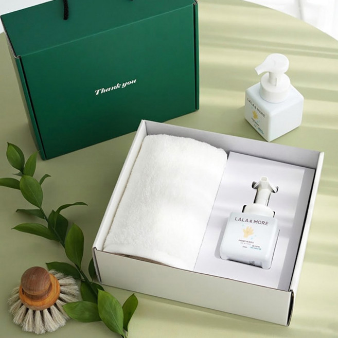 아델라 40수 코마사 170g 호텔수건 세면타올+핸드워시 답례품 선물세트, 1개, 화이트 수건+핸드워시 세트(그린박스)