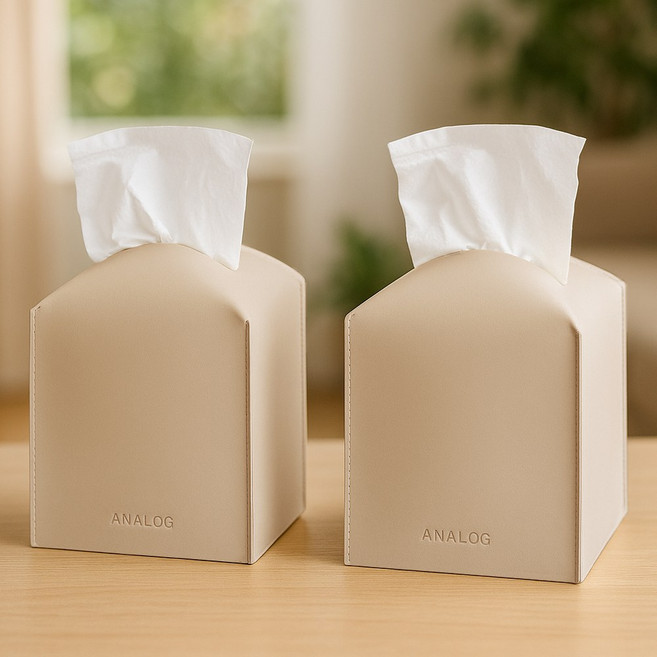 (1+1) 아날로그 감성디자인 소프트레더 가죽 티슈케이스 티슈커버 2p, 크림