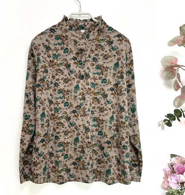 국민할매 할머니옷 봄가을 도톰 데일리 넝쿨장미 샤링 티셔츠[SH-087] 간절기 요양원옷