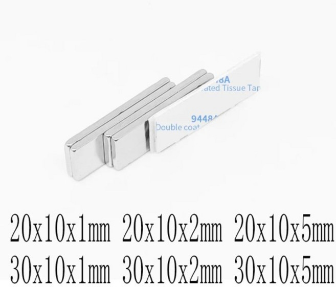 20x10x1mm 블록 자석 30x10x5 직사각형 자석 자체 접착 테이프 20101 가정용 냉장고 사무실 DIY 30101, 01 20x10x1mm-3M, 04 50PCS