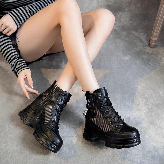 FANSYLI 여성 펀칭 통굽 워커 여름 부츠 망사 부츠 통굽 샌들 X2602F26