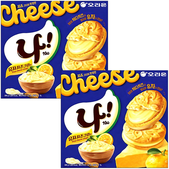 오리온 나 유자치즈크림맛 치즈샌드 비스킷, 308g, 2개