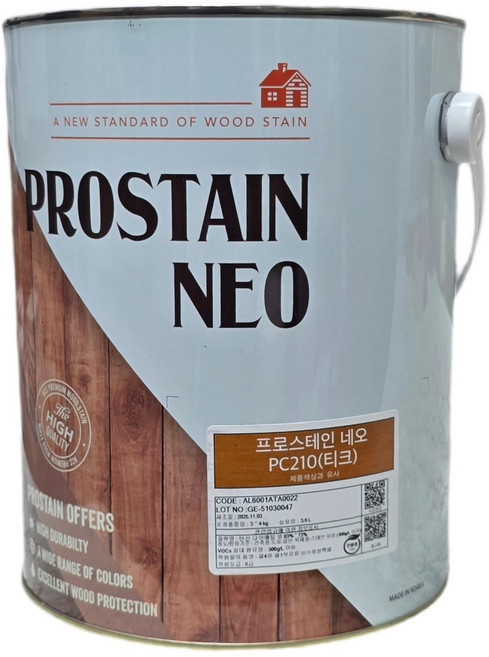 KCC 정품 프로 스테인 네오 3.6L 유성 오일 스테인 (방수 발수 방충 변색 목재 보호용), 티크 C210, 1개