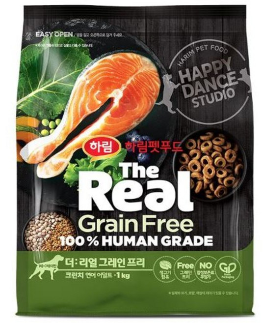 하림펫푸드 어덜트 강아지 더리얼 그레인프리 크런치 건식사료, 연어, 1kg, 1개