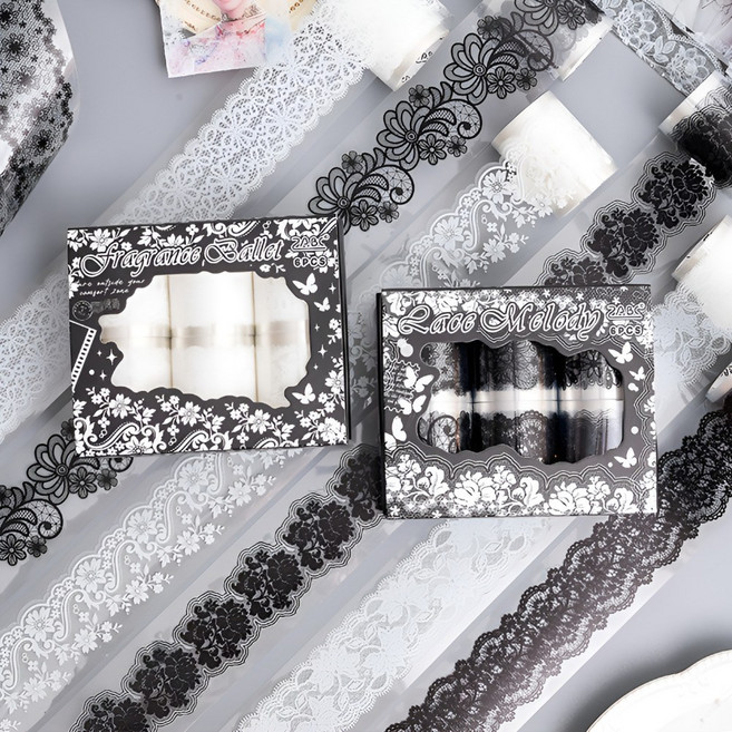 보스케 레이스 PET 마스킹테이프 세트, 화이트, 1박스