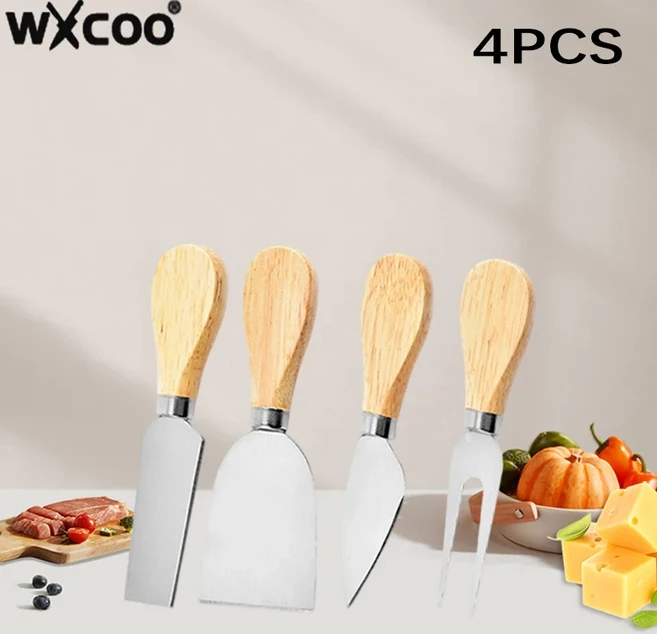 스테인리스 스틸 치즈 나이프 세트 치즈 슬라이스 커터 치즈 스프레딩 나이프 포크 주방용 샤쿠테리 보드, 01 4PCS