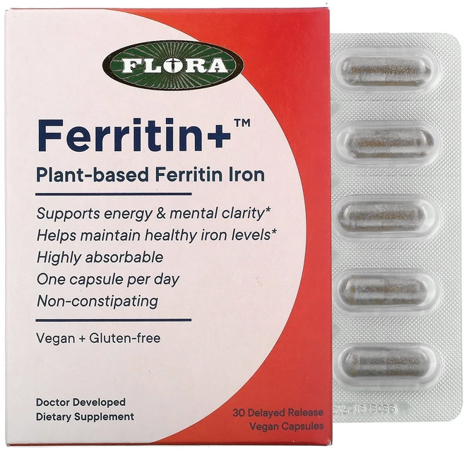 Flora Ferritin+ Plant-Based Ferritin Iron 30 Delayed Release Vegan Capsules, 30정, 1개 - 쿠팡