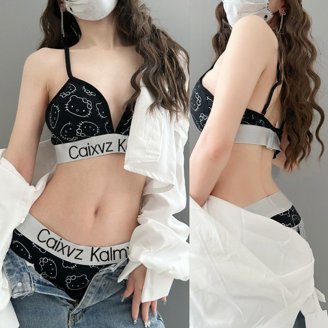 티류으스 큐티 키티 캣 속옷 노와이어 브라팬티 세트 여성 속옷 세트