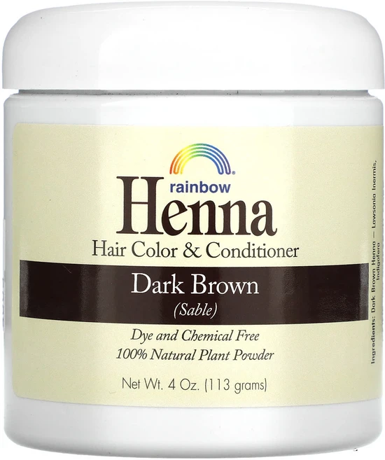 Rainbow Research 헤나 헤어 컬러 & 컨디셔너 다크 브라운(세이블) 113g(4oz), Rainbow Research 헤나 헤어 ..., 1개 - 쿠팡