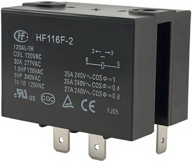 HF116F-2 120AL-1H Power Relay 1 Pack 120VAC Coil 30A 277VAC 25A 240VAC 1 Form A SPST-NO 4-Term