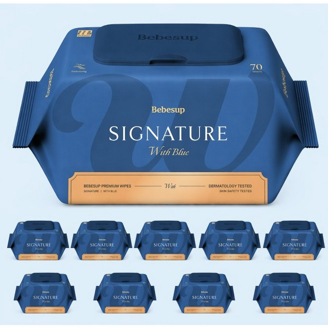 베베숲 시그니처 위드블루 아기물티슈 캡형 70매 10팩 대용량 저자극 프리미엄, 365g, 10개