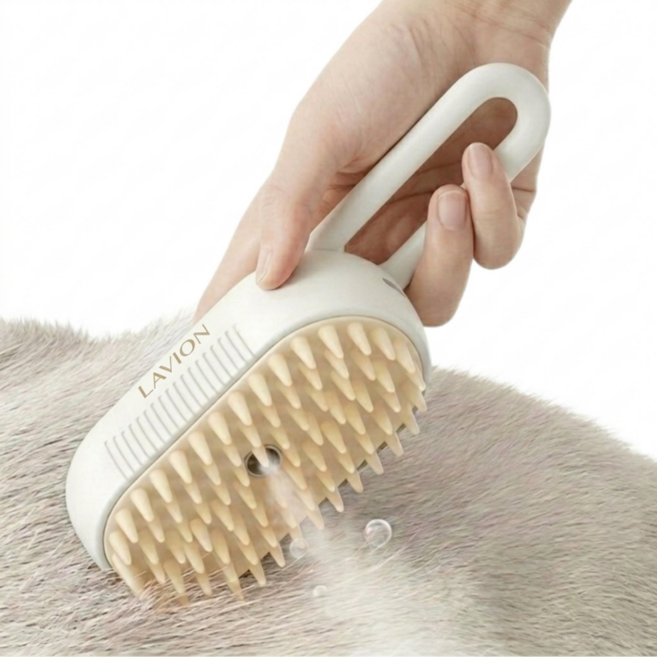라비온 촉촉한 스팀 강아지 고양이 반려동물 빗 애견 브러쉬, 1개, 화이트