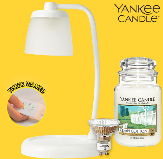 타이머 빛조절 캔들워머 양키캔들 라지자 전구1개 세트, 타이머 줄루 화이트, 클린코튼 양키캔들라지자