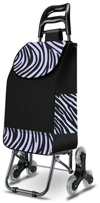 계단오르는 세발 접이식 쇼핑 카트 시장 바구니, (크리스탈휠)지브라, 1개